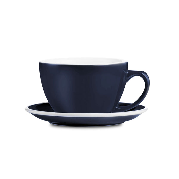 denim egg shaped cappuccino cup and saucer