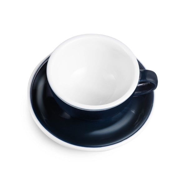 denim egg shaped cappuccino cup and saucer
