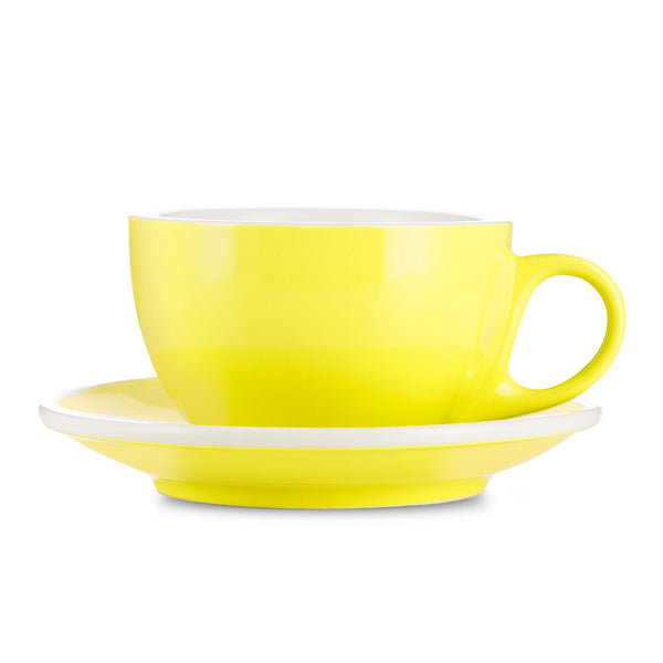yellow 12 ounce latte cup and saucer set
