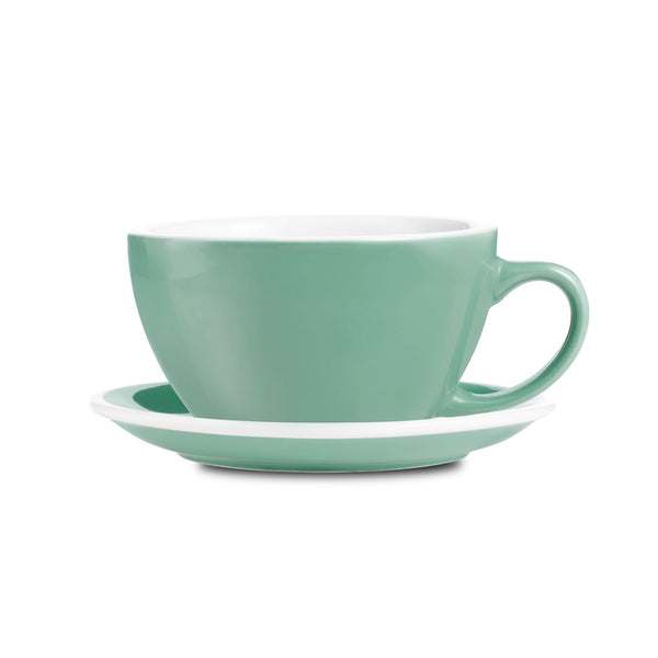 mint egg shaped cappuccino cup and saucer