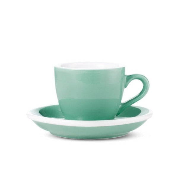 mint egg shaped espresso cup and saucer