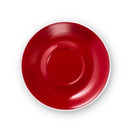 red egg shaped cappuccino cup and saucer