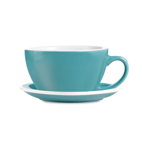 teal egg shaped cappuccino cup and saucer