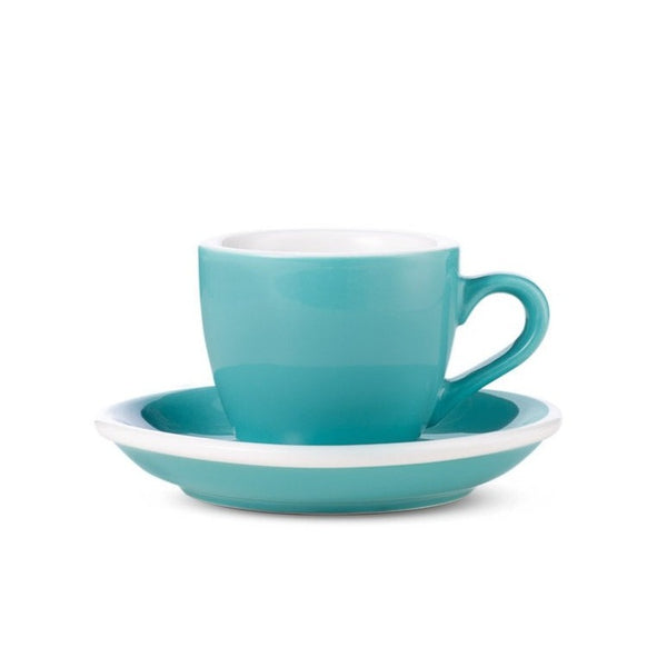 teal egg shaped espresso cup and saucer