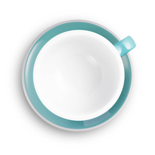 teal egg shaped latte cup and saucer