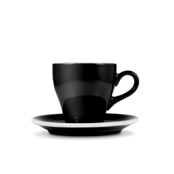 tulip shaped cappuccino cup and saucer in black