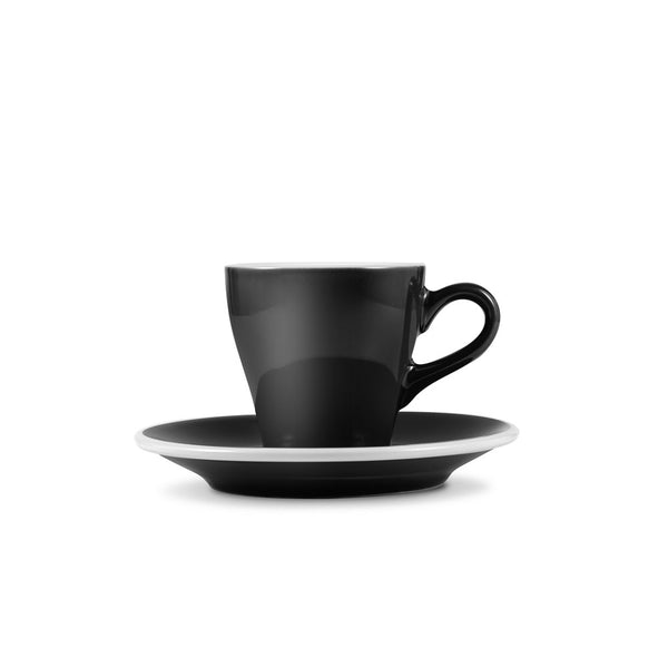 tulip shaped espresso cup and saucer in black