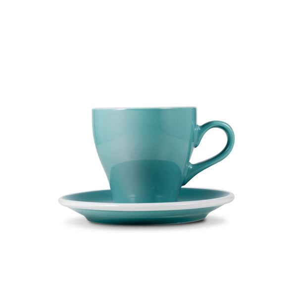 tulip shaped cappuccino cup and saucer teal