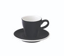 black tulip shaped espresso cup and saucer