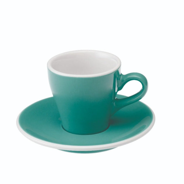 tulip shaped teal espresso cup and saucer