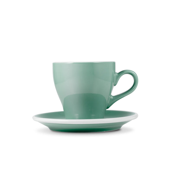 tulip shaped latte cup in mint with saucer