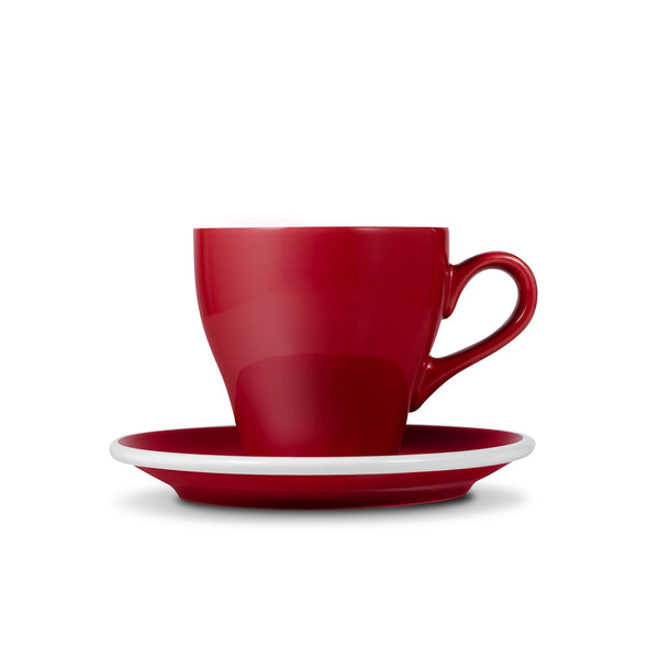 tulip shaped cappuccino cup and saucer red