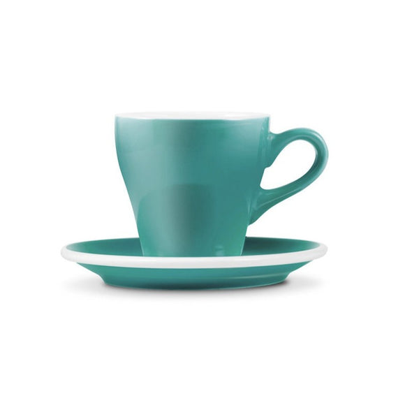  tulip shaped teal espresso cup and saucer
