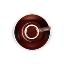 tulip shaped latte cup in brown with saucer