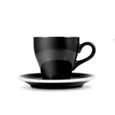 tulip shaped latte cup in black with saucer