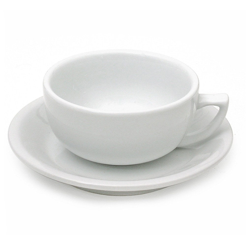 Vertex Latte Cup & Saucer, Bowl Shape, 16oz - White