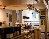 A brightly lit café