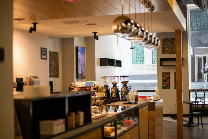 A brightly lit café