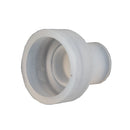 A white plastic adapter fitting with a circular opening and a short cylindrical extension, shown on a plain white background.
