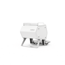 A compact white and silver portable stove or heater with a metal handle and base, shown on a plain white background.