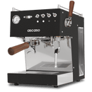 Black Ascaso espresso machine with wooden handles on a white background
