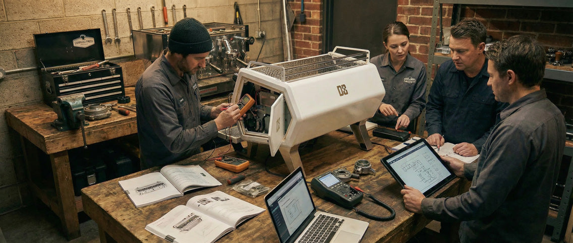 coffee technicians working on an espresso machine