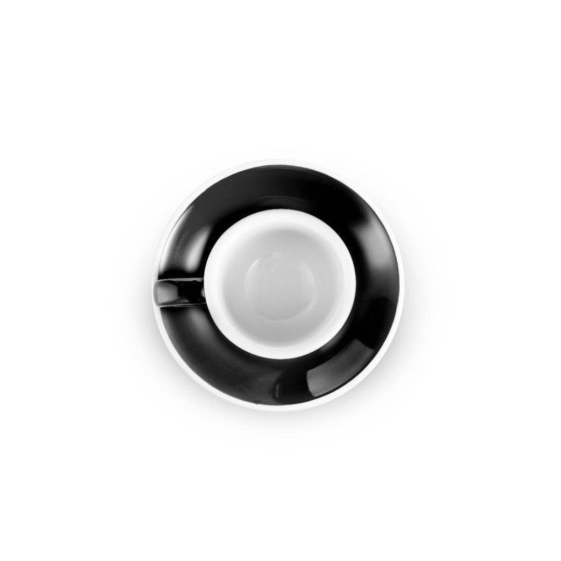 black egg shaped espresso cup and saucer