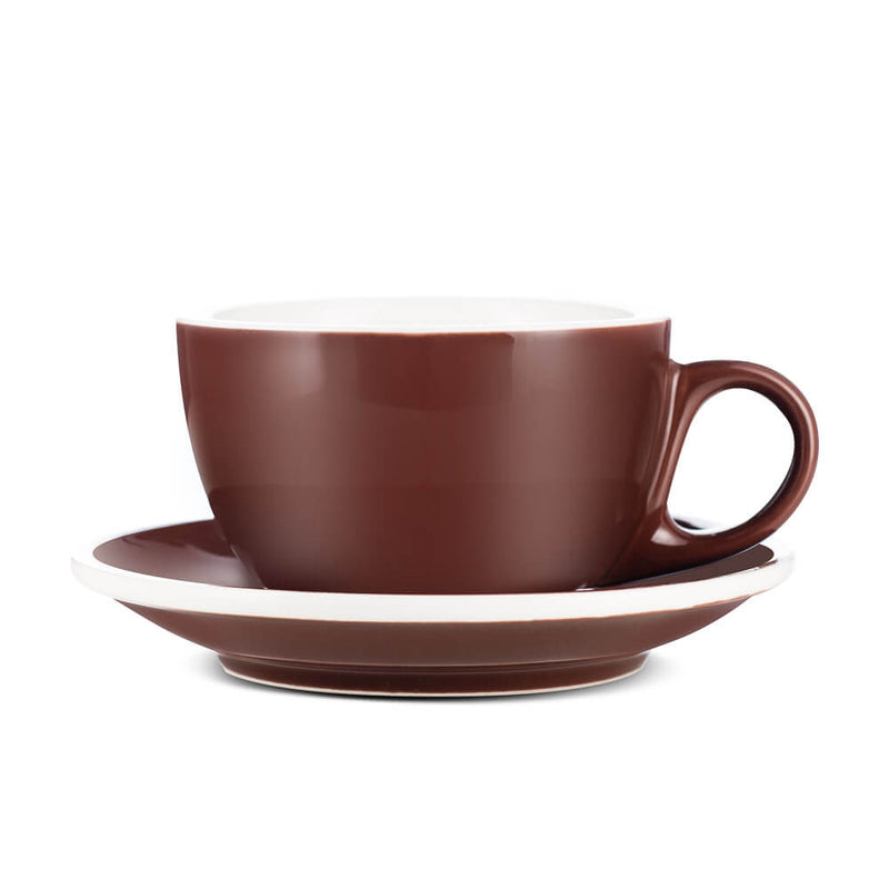 brown cappuccino cup and saucer set