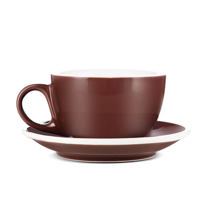 brown cappuccino cup and saucer set