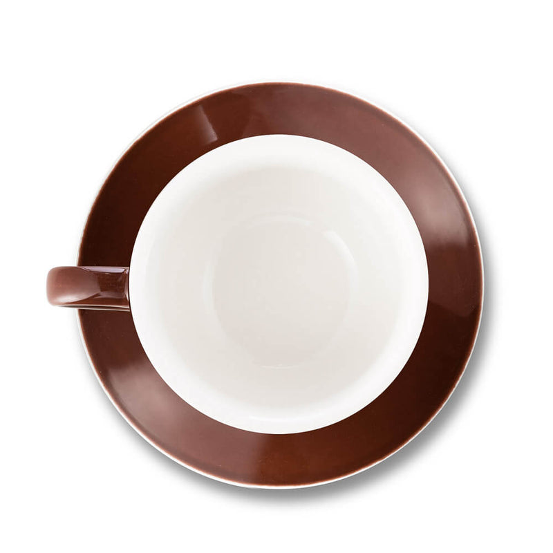 brown cappuccino cup and saucer set