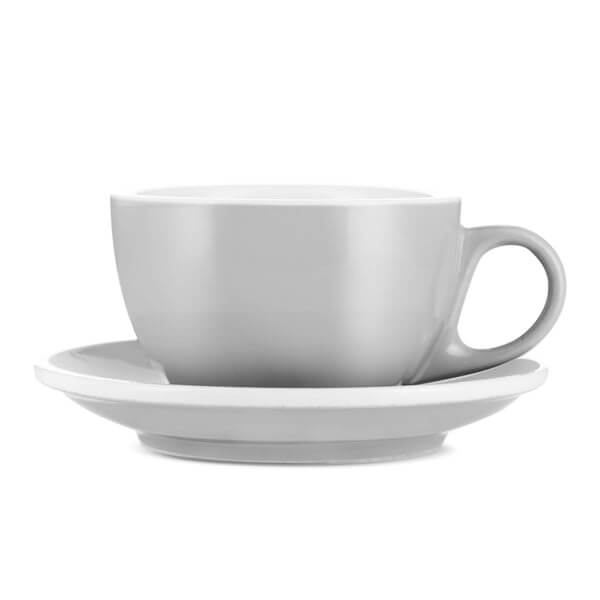 grey cappuccino cup and saucer