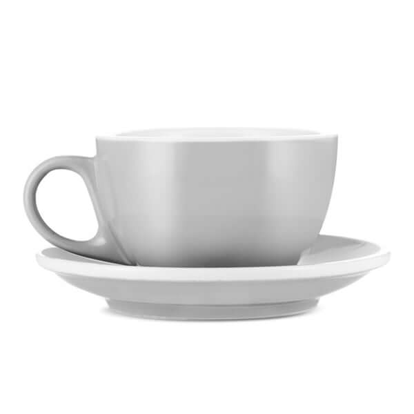 grey cappuccino cup and saucer