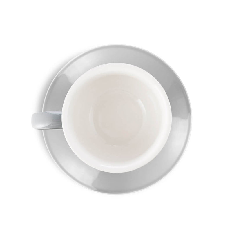 grey cappuccino cup and saucer