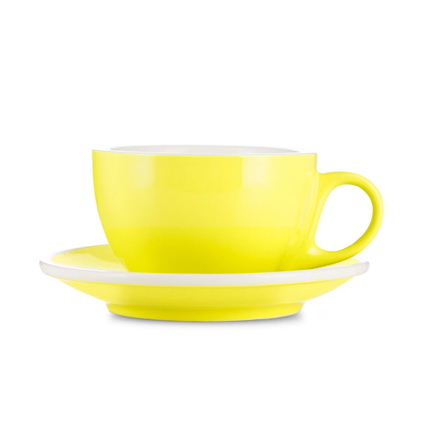 6 ounce yellow cappuccino cup and saucer