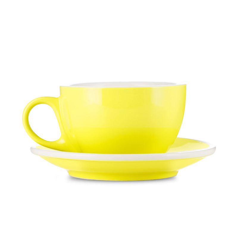 6 ounce yellow cappuccino cup and saucer