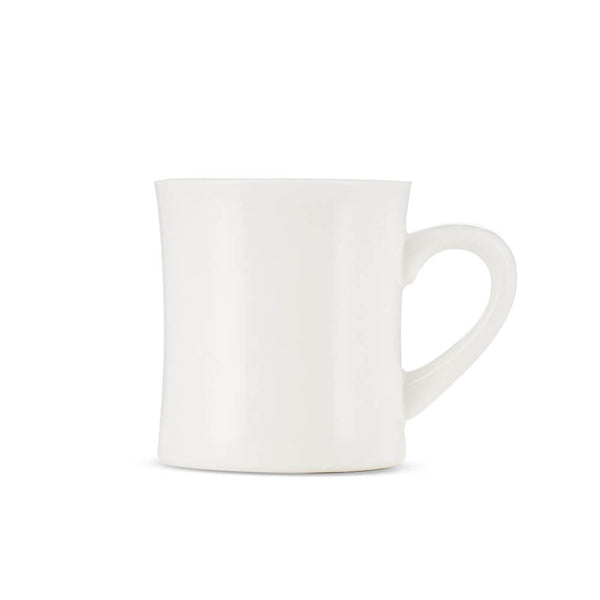 white porcelain diner mug
