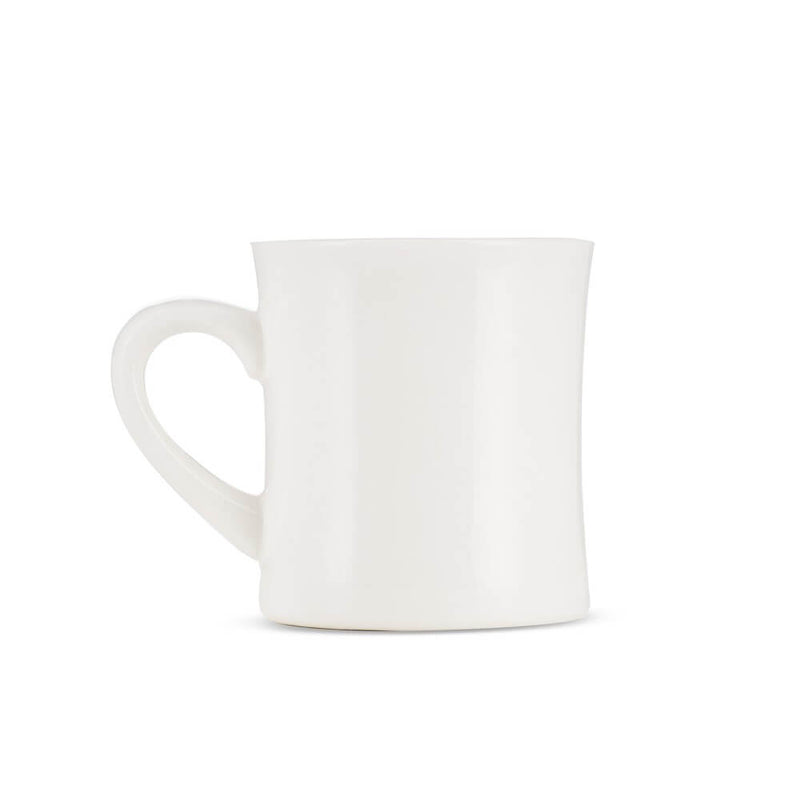 white porcelain diner mug