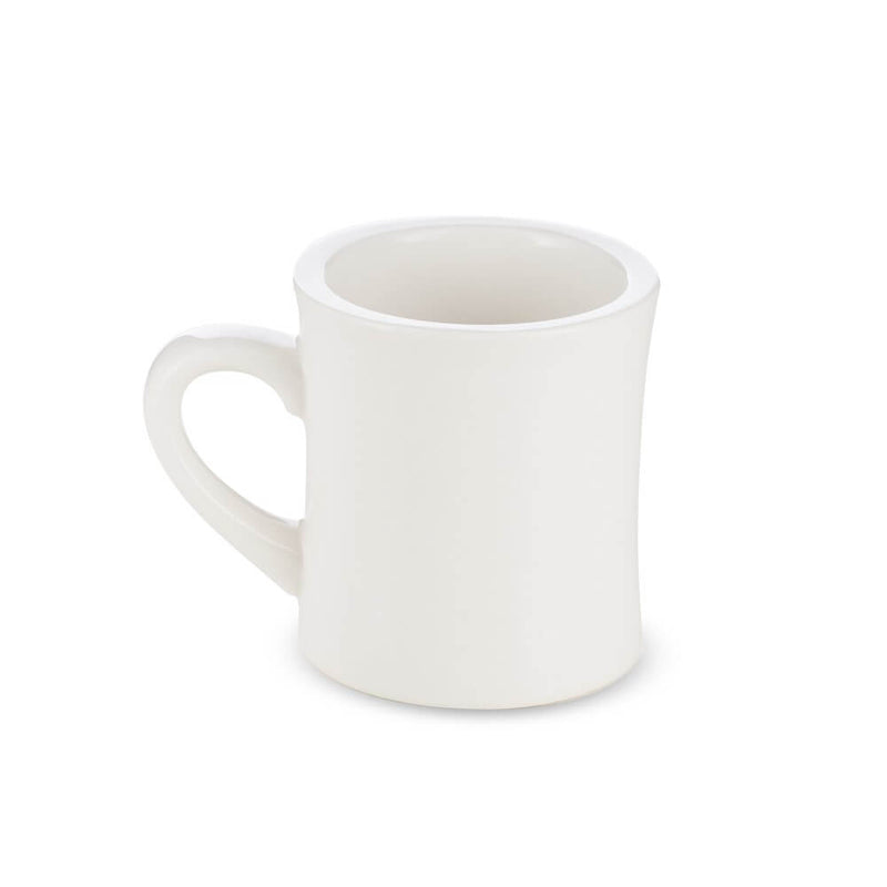 white porcelain diner mug