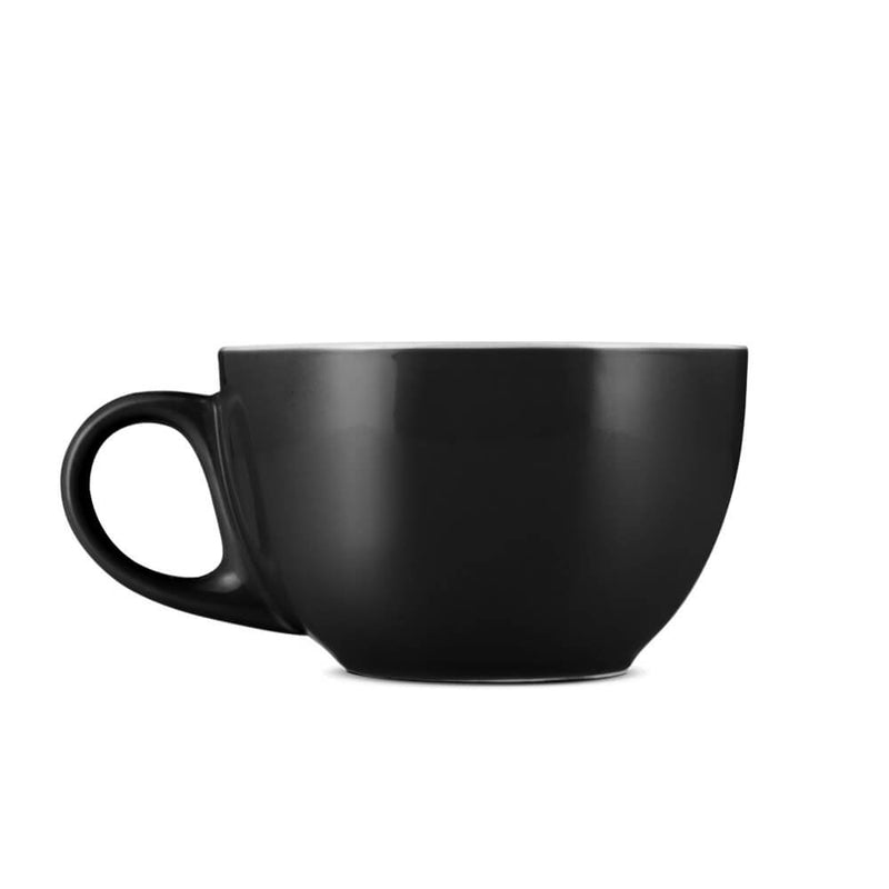 black 12 ounce latte cup and saucer set