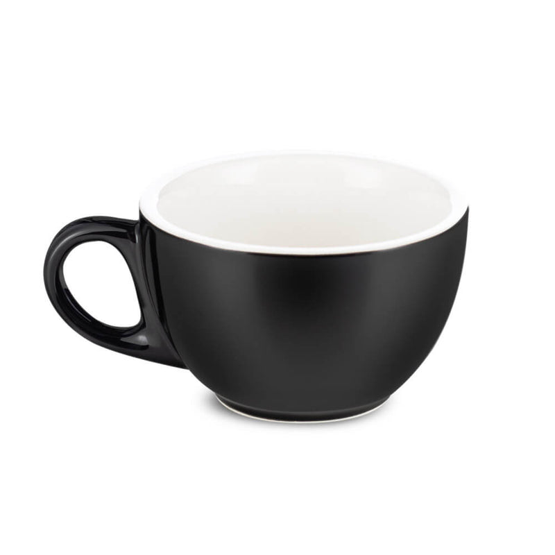 black 12 ounce latte cup and saucer set