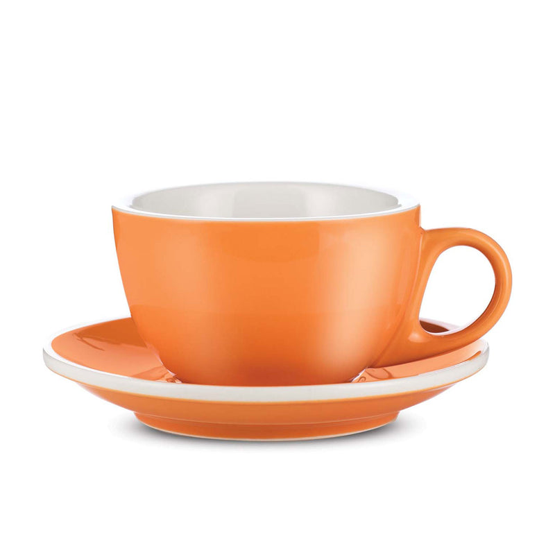 12 ounce orange latte cup and saucer