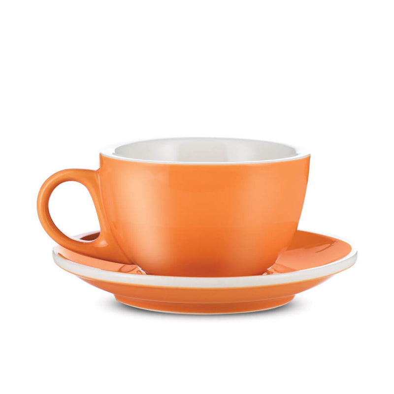 12 ounce orange latte cup and saucer