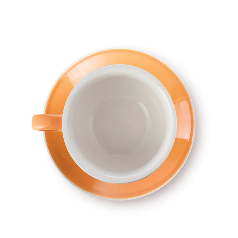 12 ounce orange latte cup and saucer