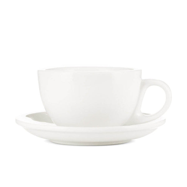 white 12 ounce latte cup and saucer set