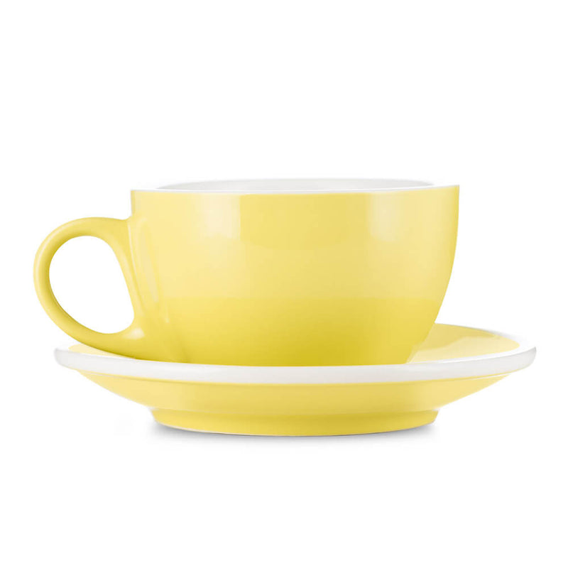 12 ounce yellow latte cup and saucer