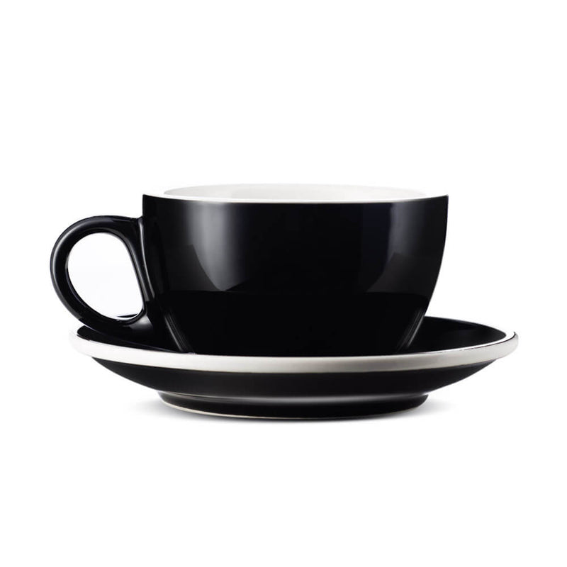 black 8 ounce latte cup and saucer set