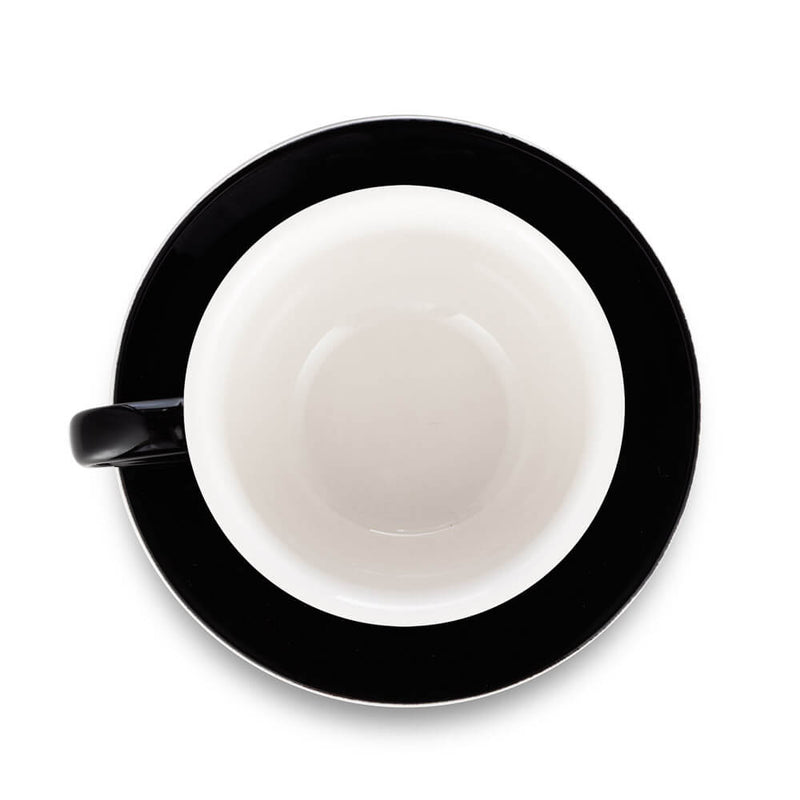 black 8 ounce latte cup and saucer set