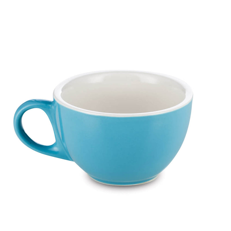 blue 8 ounce latte cup and saucer set