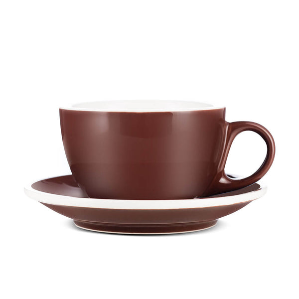 brown 8 ounce latte cup and saucer set