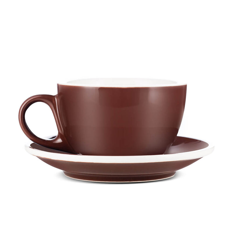 brown 8 ounce latte cup and saucer set